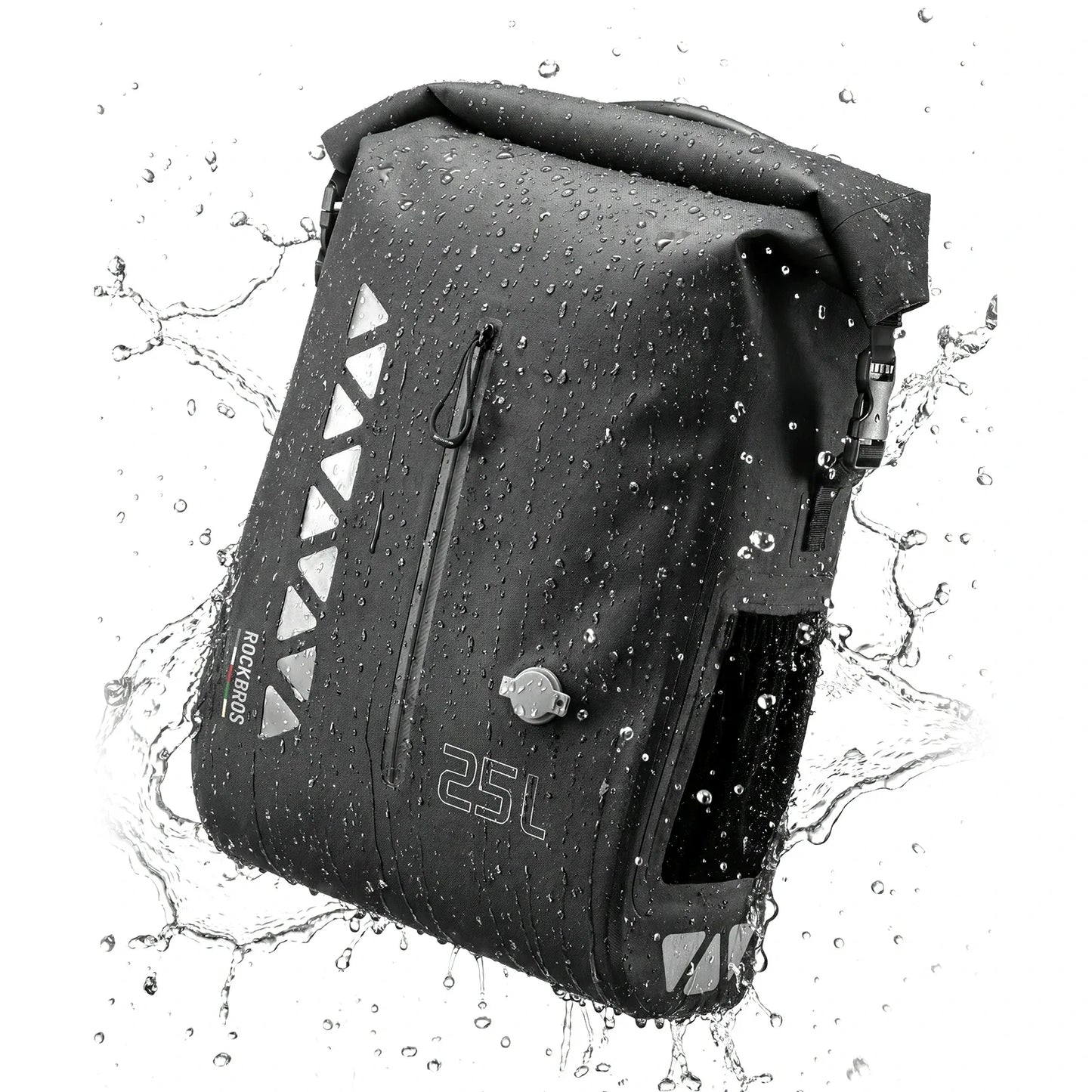 Waterproof 25L Bike Pannier Bag with Roll-Top & Smart Storage#Color_Black