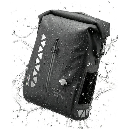 Waterproof 25L Bike Pannier Bag with Roll-Top & Smart Storage#Color_Black