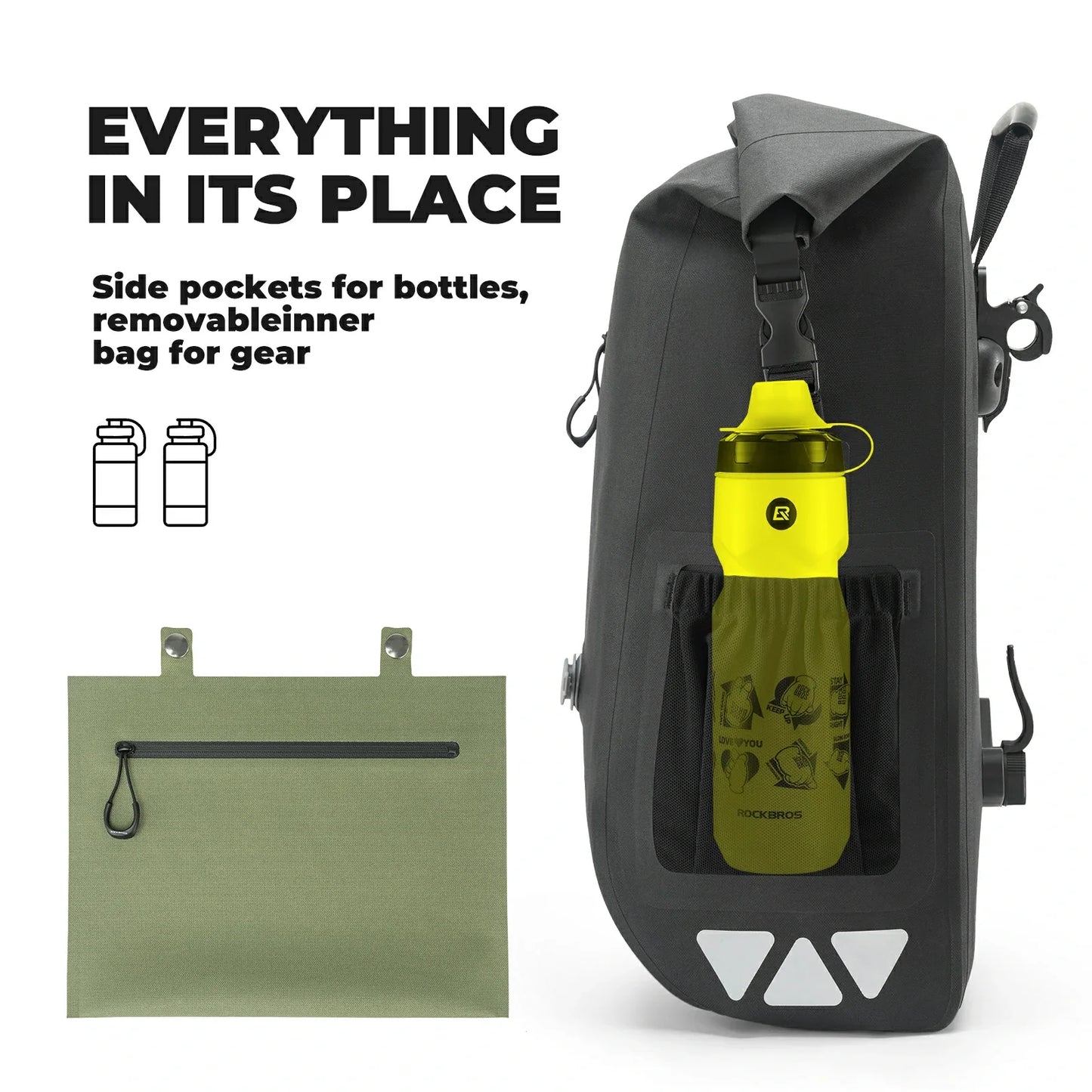 Waterproof 25L Bike Pannier Bag with Roll-Top & Smart Storage