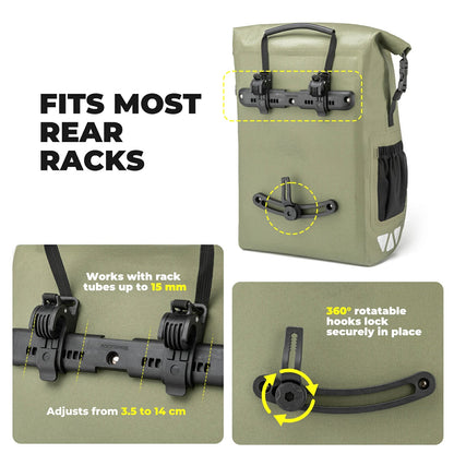 Waterproof 25L Bike Pannier Bag with Roll-Top & Smart Storage