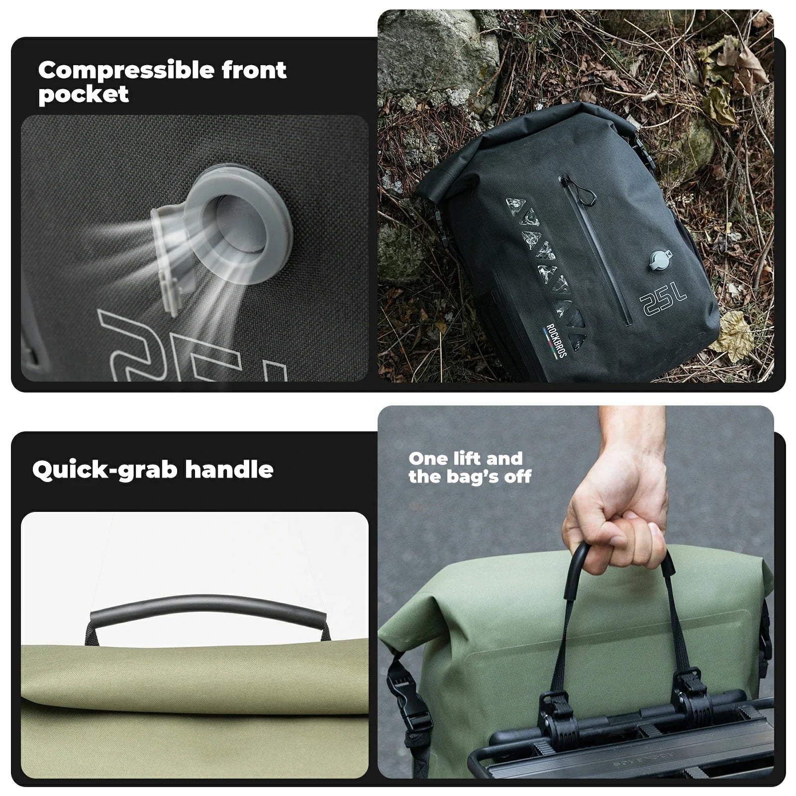 Waterproof 25L Bike Pannier Bag with Roll-Top & Smart Storage