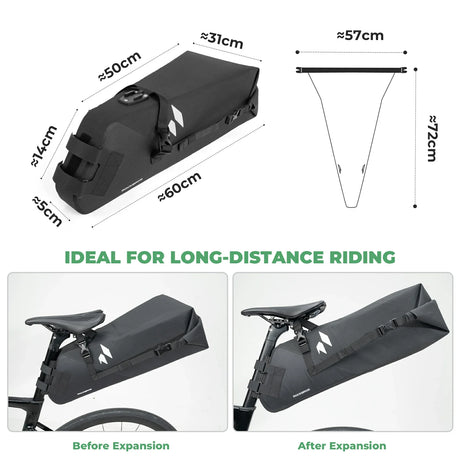 Waterdichte bikepacking zadeltas 13 L met stabilisator