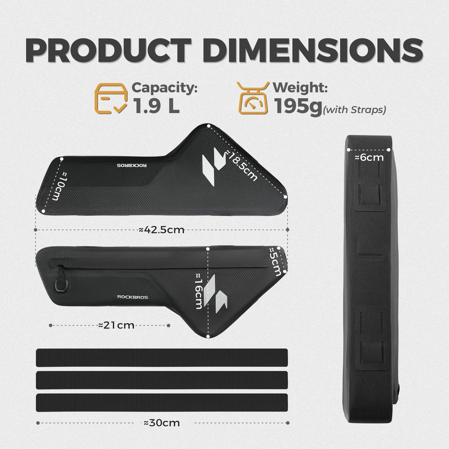 Black bike frame bag with brand logo on a white background