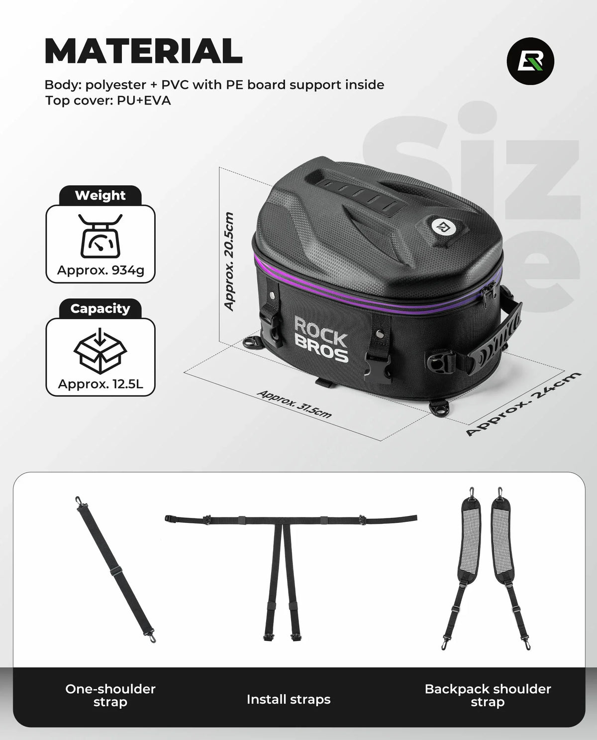 Waterafstotende achterzittas voor motor en e-bike 12,5 L