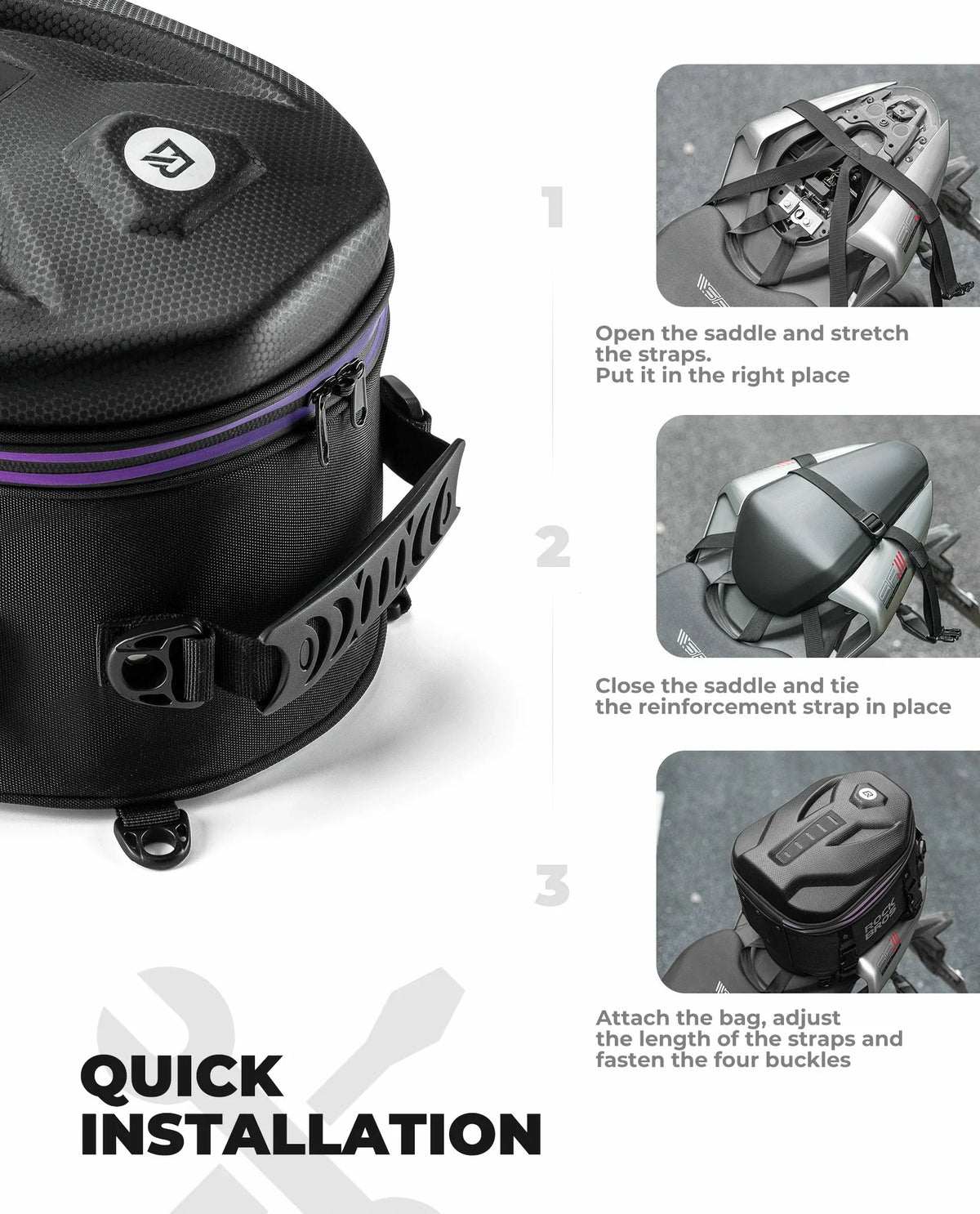 Waterafstotende achterzittas voor motor en e-bike 12,5 L