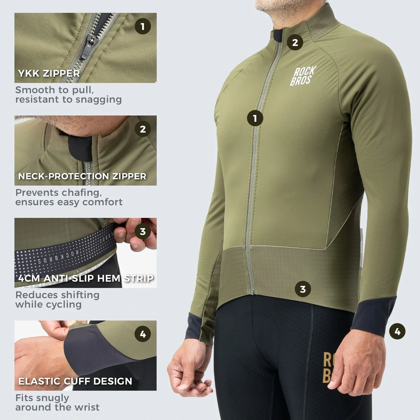 ROCKBROS thermisch thermisch cycling jas double-layer fleece winddicht ade#dark-green