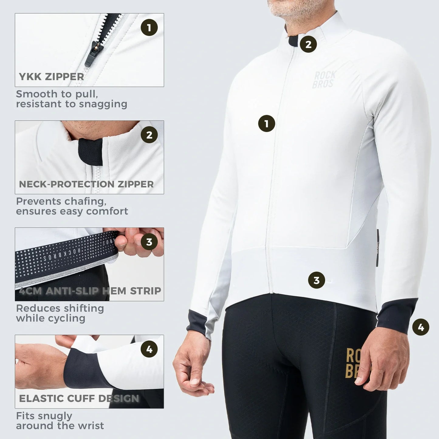 ROCKBROS thermisch thermisch cycling jas double-layer fleece winddicht ade#foggy-white