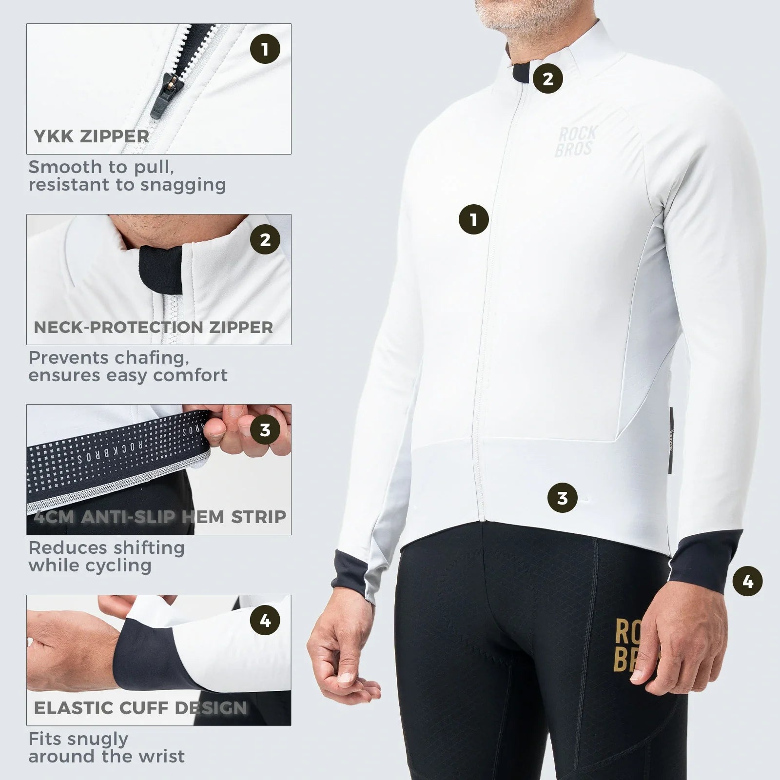 ROCKBROS thermisch thermisch cycling jas double-layer fleece winddicht ade#foggy-white