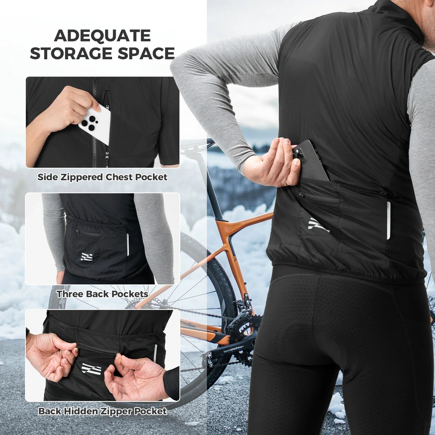 rockbros winter thermal cycling vest fleece lined windproof breathable bike gilet