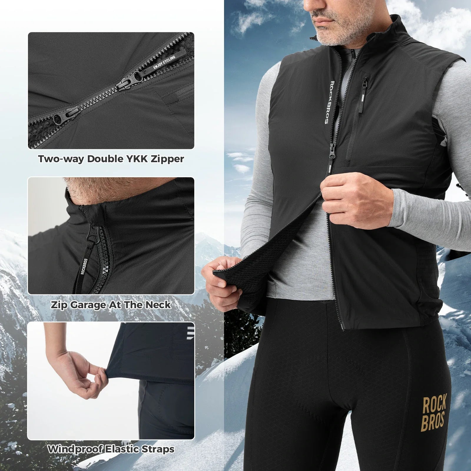 rockbros winter thermal cycling vest fleece lined windproof breathable bike gilet