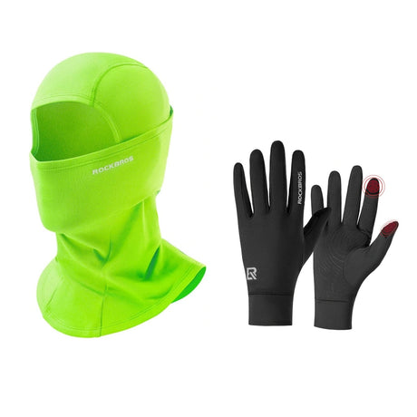 ROCKBROS winterset met bivakmuts in fluorescerend groen en fietshandschoenen in zwart