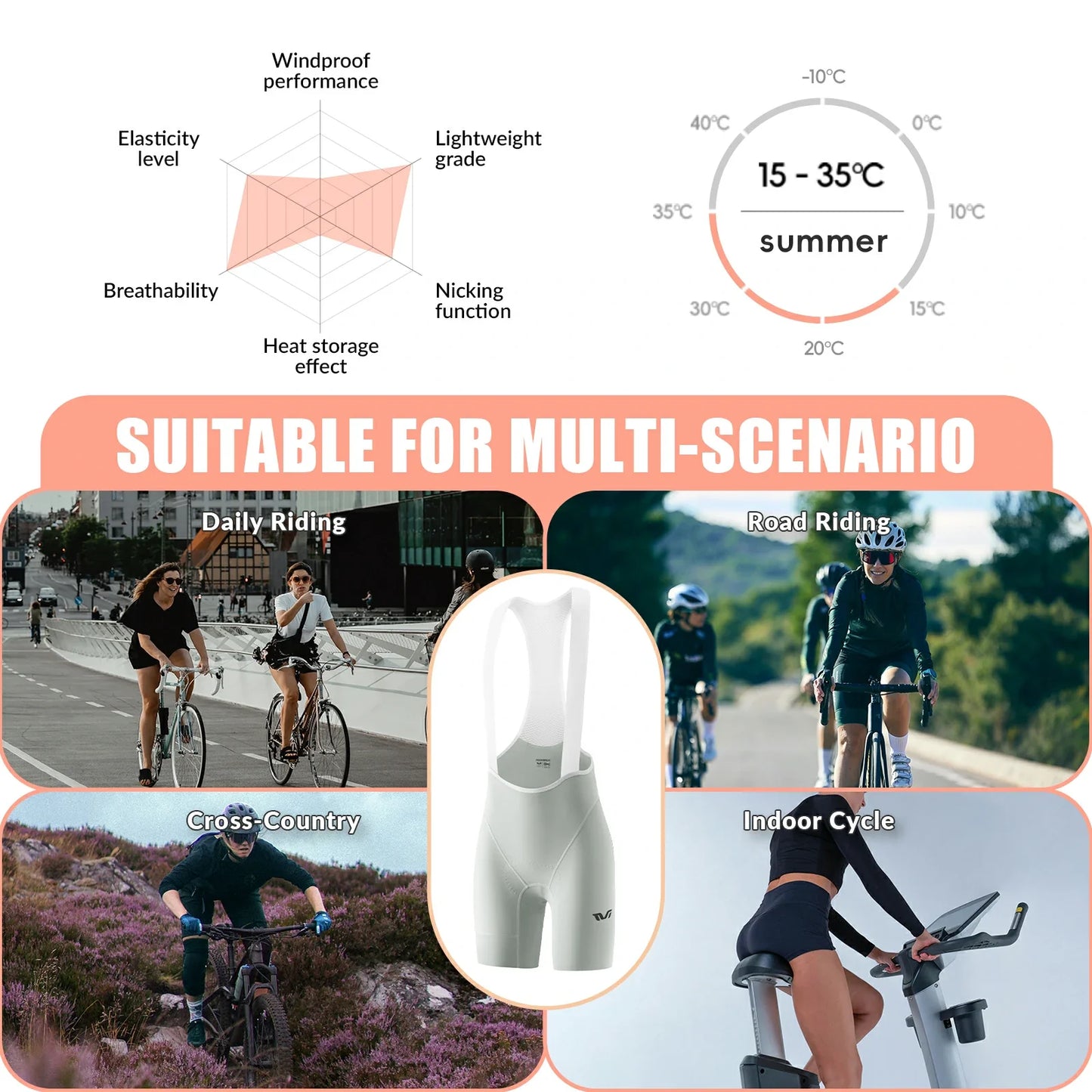 ROCKBROS women’s cycling bib shorts with padded gel chamois