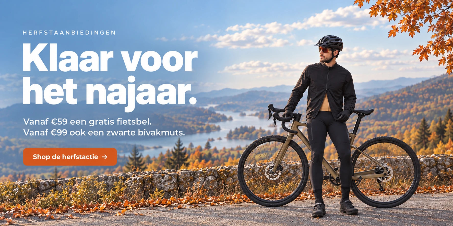 Herfstactie: gratis fietsbel vanaf €59, fietsbel en zwarte bivakmuts vanaf €99